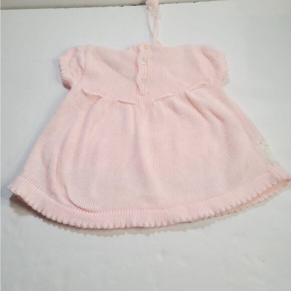 Vintage Pastel Pink Knit Sweater Baby Girl Dress Floral Embroidery - Picture 7 of 9